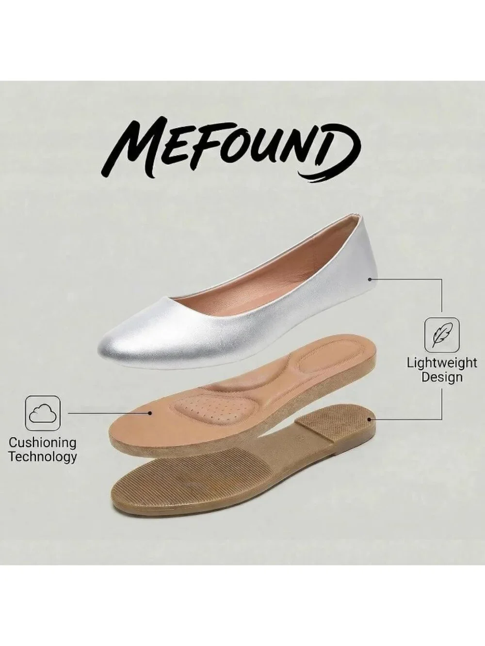 Women's Silver PU Leather Comfortable Ballet Flat Slip on Round Toe Casual Shoes